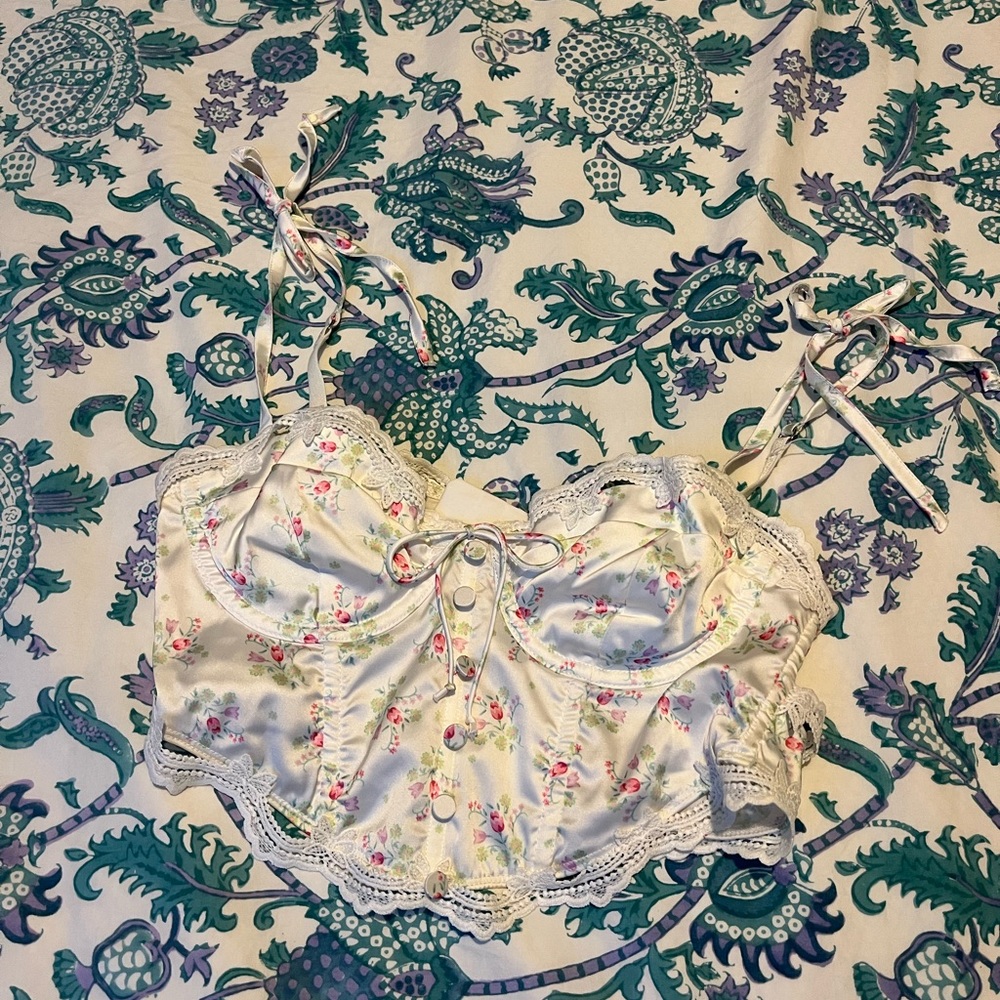 For Love and Lemons Satin Floral Bustier